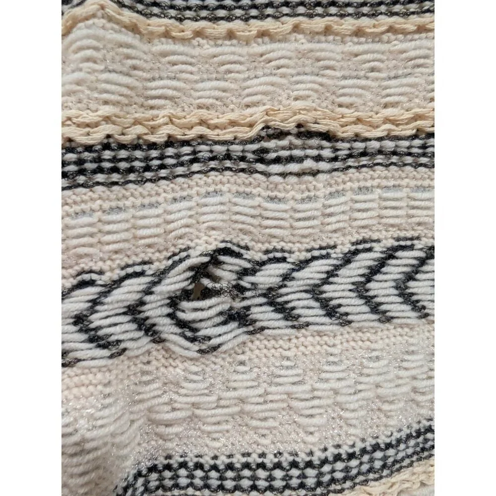 Tory Burch Jacquard Knit Wool Blend Sweater Coat Sz L Hook Eye Close Luxury FLAW
